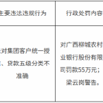 广西柳城农村商业银行被罚55万元：未对集团客户统一授信、贷款五级分类不准确